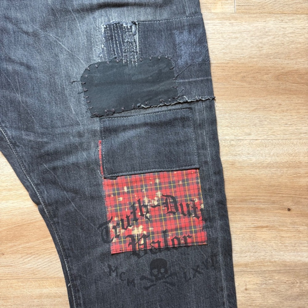 Polo Ralph Lauren Sullivan Slim Jeans Mens 40x30 Black Patchwork Distressed - Picture 4 of 16